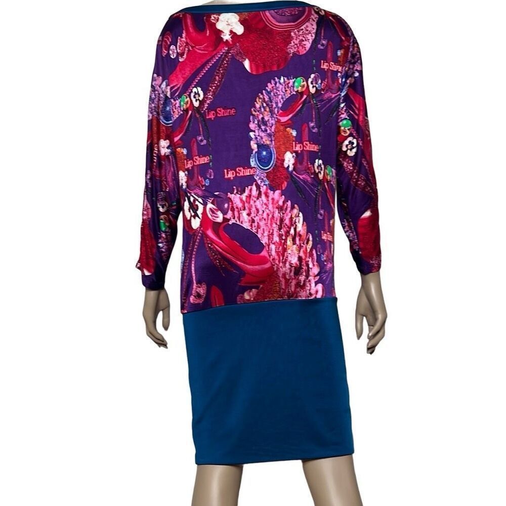Custo Barcelona Printed Mini Dress Tunic Multicolor Purple Blue Lip Shine Graphi - Picture 8 of 13